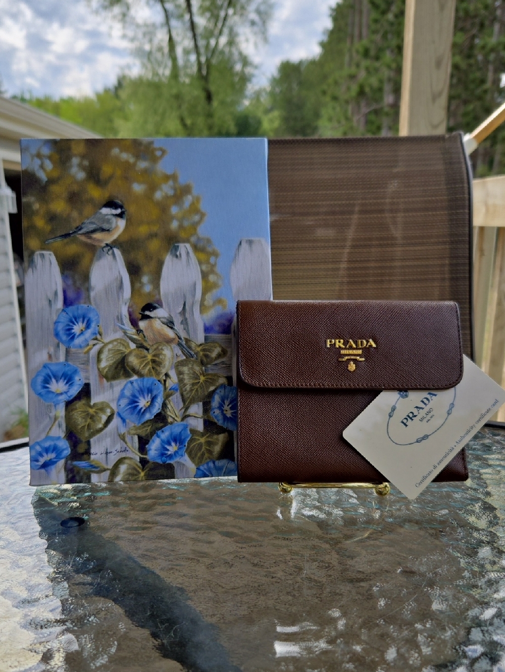 Prada Chocolate Brown Saffiano Leather Bifold Wallet with Gold Logo